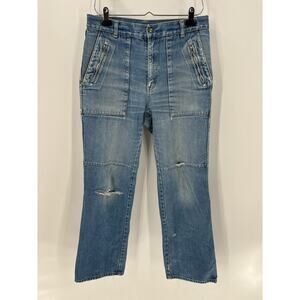 Shore Club Vintage Jeans Womens 33 Blue Distressed Ripped Zip Pockets Denim